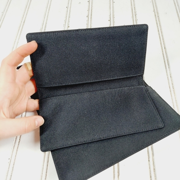 Ralph Lauren Women's Black Leather & Canvas Checkbook Wallet Clutch 0478 - Picture 10 of 12